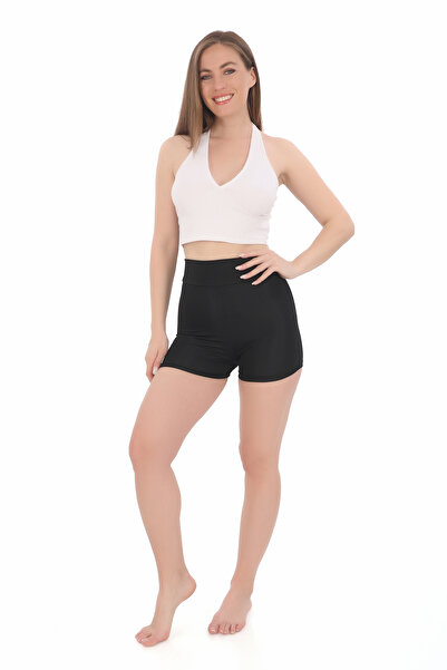 REYNEV Siyah Günlük Mini Kadın Şort & Yüksel Bel Spor Şort