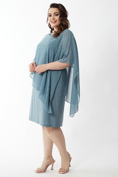 Moda Alba Πλεκτό κοντό βραδινό φόρεμα σιφόν με πέτρινη λεπτομέρεια