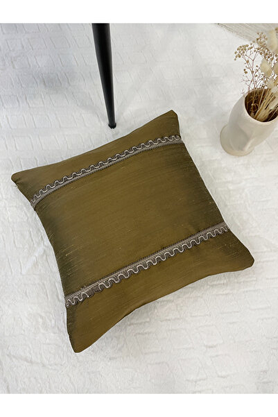 Brillant %100 Ithal Ipek (SİLK) Kırlent Yastık Kılıfı Kordonlu 45x45 Yağ Yeşili