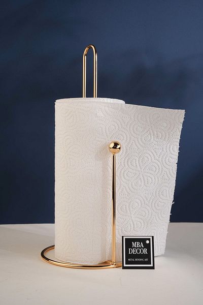 mba decor metal bending art Държач за кухненска хартия Gold Harmony, ергономичен дизайн, модерен аксесоар за кухненска маса, държач за салфетки от неръждаема стомана