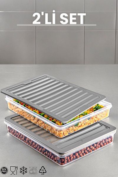 NY HOME Freshbox Set of 2 - Gray Storage Container Suitable for Microwave and Diffraction