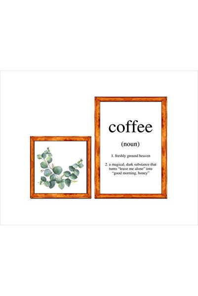 enmalife Kahve Köşesi Coffee Noun 2 Li Okaliptus Görselli Tablo,ahşap Çerçeve...