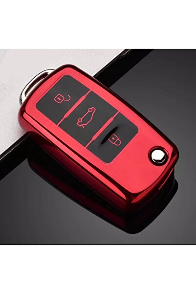 YıldızTuning Husă pentru chei Octavia A5 Glossy Switch Key, calitate A+, roșu
