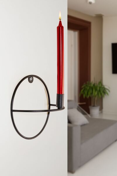 mba decor metal bending art Daire Duvar Şamdanı Siyah Metal Tekli Şamdan Muml...
