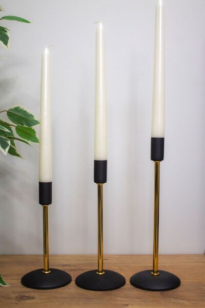 mba decor metal bending art 3 Lü Düz Ayak Paslanmaz Siyah-gold Şamdan Mumluk ...