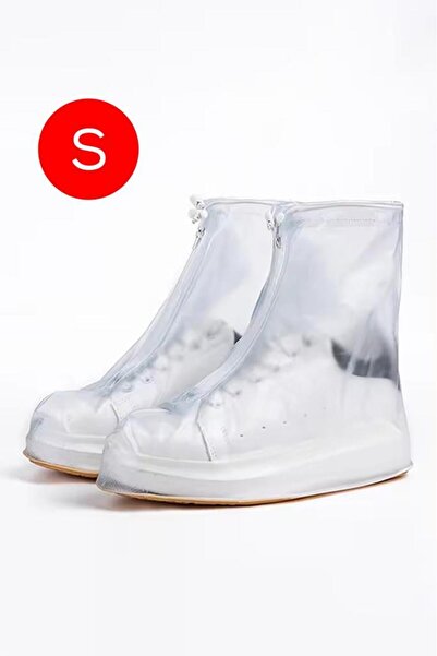 MUJGAN Silikon Yağmur Koruyucu Ayakkabı Kılıfı Kaymaz Su Kir Geçirmez Beyaz S