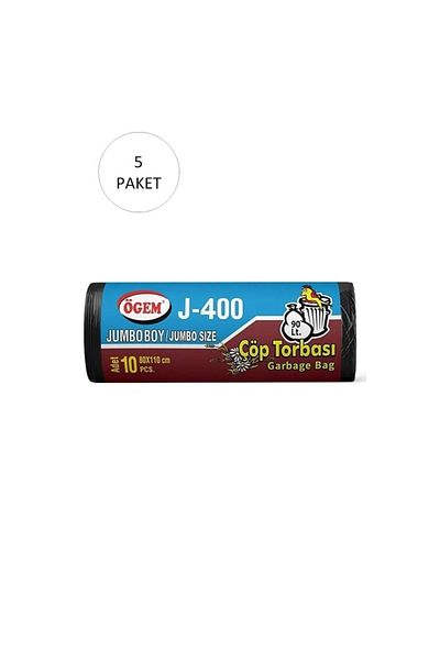 MBB ETİCARET J-400 Jumbo Size Black Garbage Bag - 80x110 cm, 10 Rolls, 5 Pack = 50 Pieces