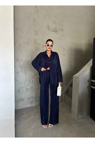 Laluvia Sötétkék redős gombos 2db-os készlet