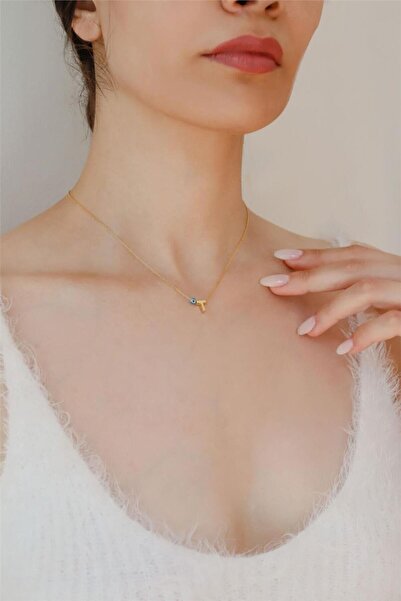 Minamis Silver 925 Ayar Gümüş Gözlü Üç Boyutlu T Harfli Kadın Gümüş Kolye