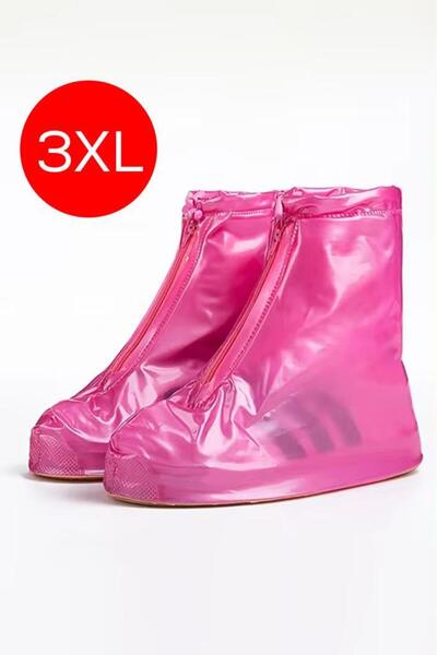MUJGAN Silikon Yağmur Koruyucu Ayakkabı Kılıfı Kaymaz Su Kir Geçirmez Pembe 3XL