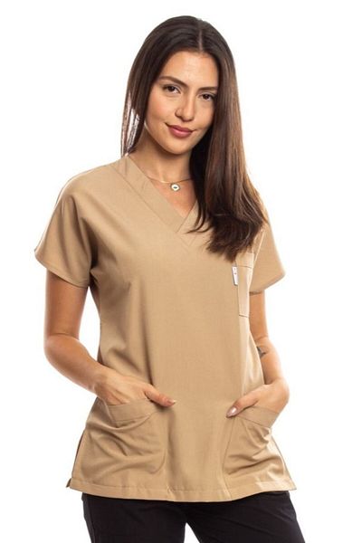 Simirna Üniforma Camel Color Scrubs Jersey για Χειρουργική Νοσοκόμα - Μονή Μπλούζα