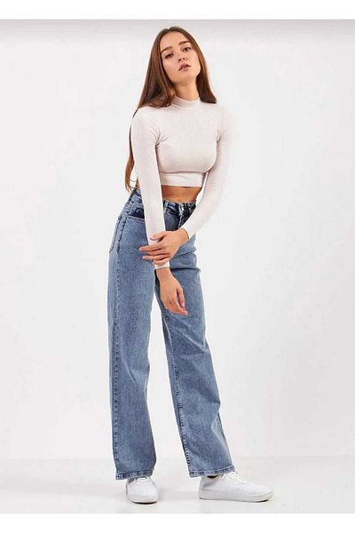 Trn JNS Dustin Medium - Μπλε Lycra Super High Waist Loose Denim Palazzo Παντελόνι