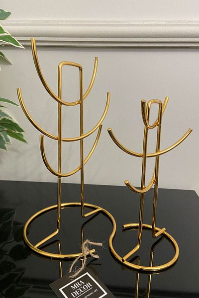 mba decor metal bending art حامل مجوهرات مكون من قطعتين (مزدوج) صندوق منظم مجوهرات ديكور ذهبي مقاس 26 × 21 سم