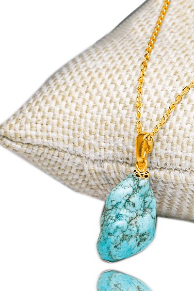 Tesbih Atölyesi Natural Turquoise Stone - Raw Unprocessed and Certified Necklace (Turquoise Stone)