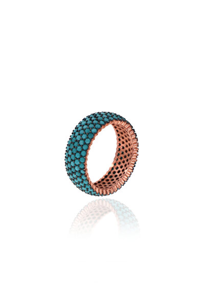 NV JEWELRY 925 Ayar Gümüş Turkuaz Beş Sıra Tamtur Yüzük