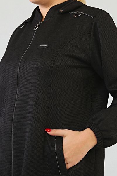 Ferace Black Women's Large Size Hooded Seasonal Mother Cap Coat High Quality - Seasonal - Winter