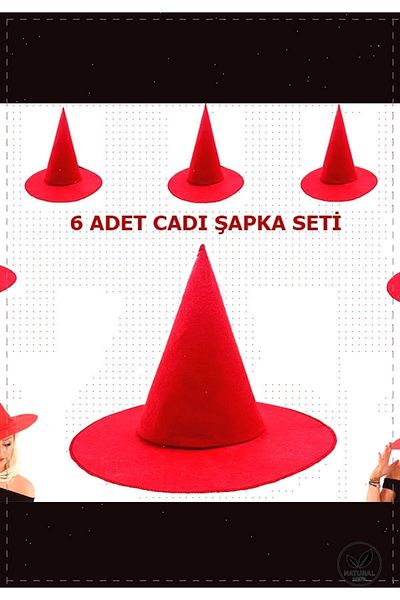 OMZ Red Felt Witch Hat - 6 Pieces, Adult Kids and Girls Boys Toy Montessori