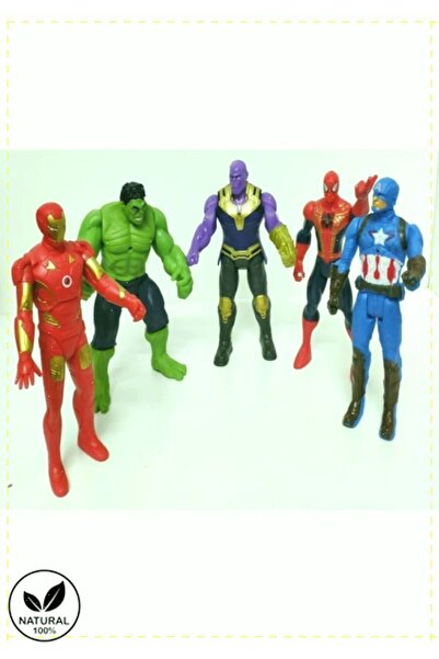 OMZ Thanos Örümcek Adam Ironman Hulk Oyuncak Işıklı 5li Set 15 Cm Kız Erkek Cocuk Oyuncak Egitici