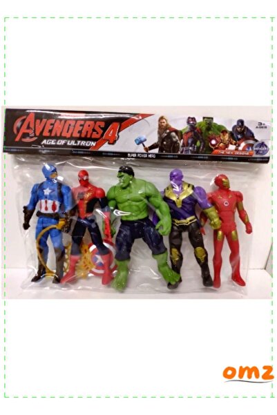 OMZ Thanos Örümcek Adam Ironman Hulk Oyuncak Işıklı 5li Set 15 Cm Kız Erkek Cocuk Oyuncak Egitici