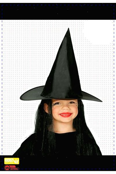 OMZ Black Witch Hat and Long Black Witch Wig - Educational Montessori Toy for Girls and Boys