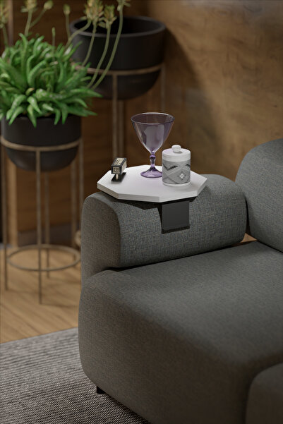 GOLDFALEZ Yan Sehpa Ayarlanabilir Tepsi Dekoratif Modern Tepsi Sekizgen Beyaz