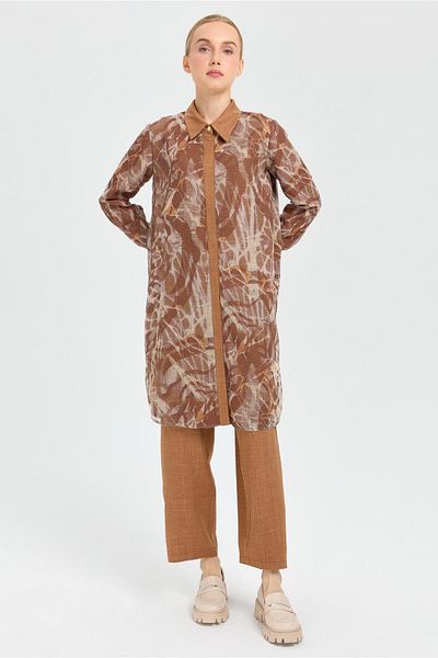 Esswaap Camel Patterned Mesh Fabric Tunic and Trousers Set