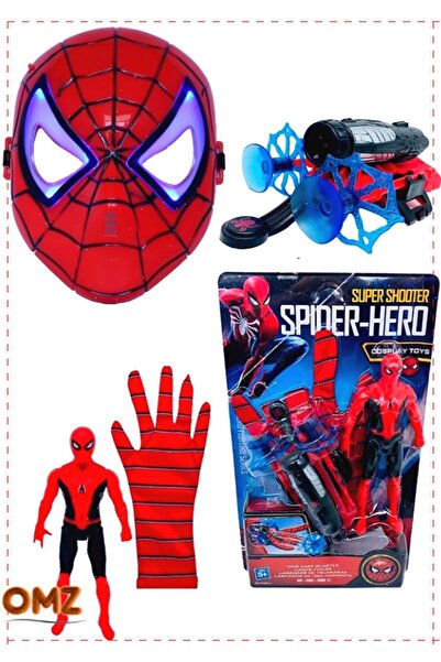OMZ Örümcek Adam Ok Ağ Fırlatan Atan Eldiven Işıklı Maske Ve Spiderman Karakt...