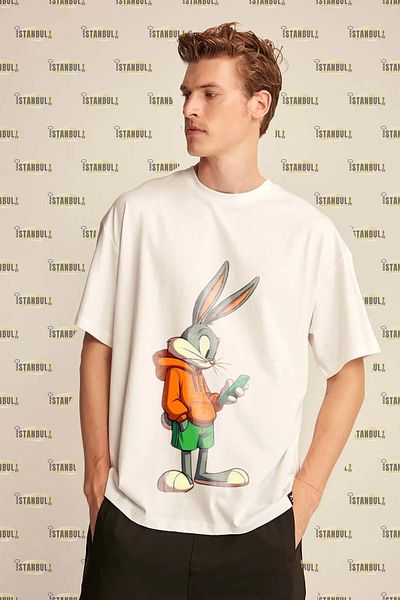 aynewmoda Oversize Rabbit Printed T-Shirt