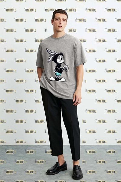 aynewmoda Oversize Rabbit Printed T-Shirt