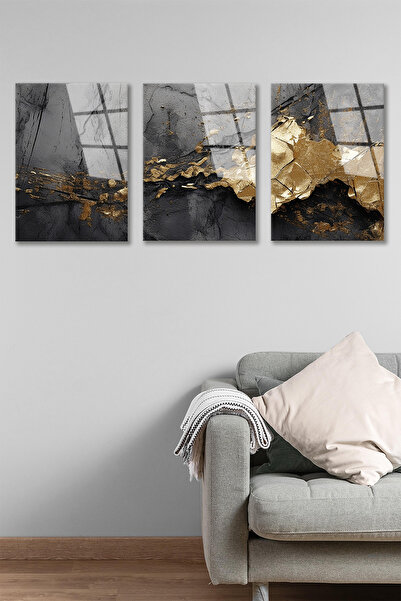 BV DEKOR 3 PARÇALI 3D ŞEKİL DESEN UV BASKILI CAM TABLO-3 LÜ TARZ DEKORATİF DU...