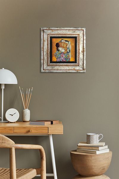 Pinecone Gustav Klimt Family Hug Πέτρινη ζωγραφική τοίχου με κορνίζα Διακόσμηση τοίχου