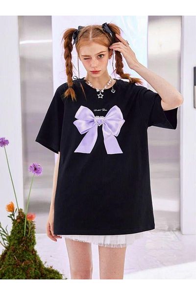 Gofeel Μπλουζάκι Unisex Oversize με λεπτομέρεια μαύρης κορδέλας
