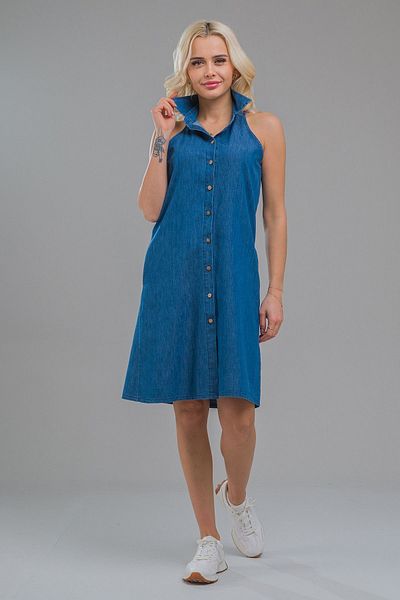 Bold & Young Rochie cămașă subțire din denim indigo, fără mâneci, cu buzunar
