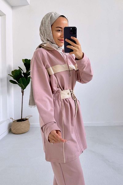Ka Hijab Pink Striped Suit - Elastic Waist, Two Thread