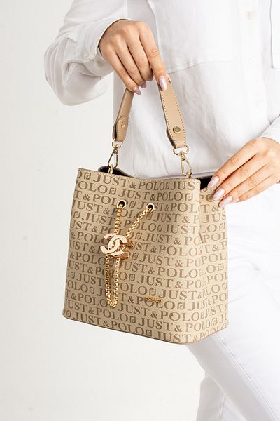 Just Polo Mink Monogram Printed 3 Compartment Long Strap Women's Hand and Shoulder Bag PBU5602