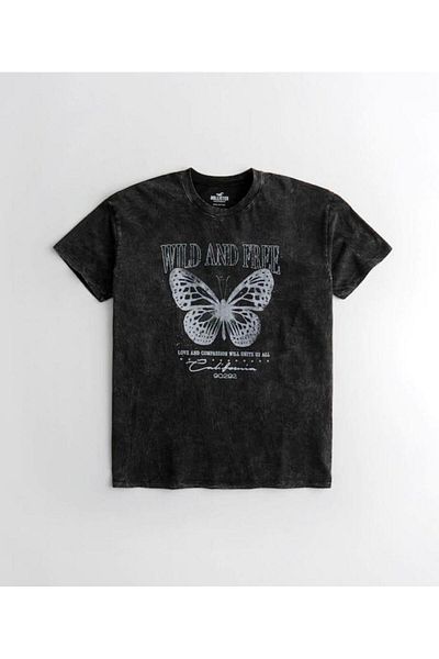 Touz Moda Unisex Oversize Vintage T-shirt - Washable Butterfly Print