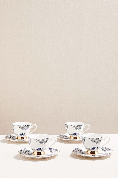 Paşabahçe Blue and White Coffee Set for 4 People - 8 Pieces 100cc