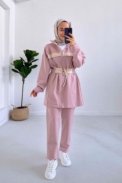 Ka Hijab Pink Striped Suit - Elastic Waist, Two Thread
