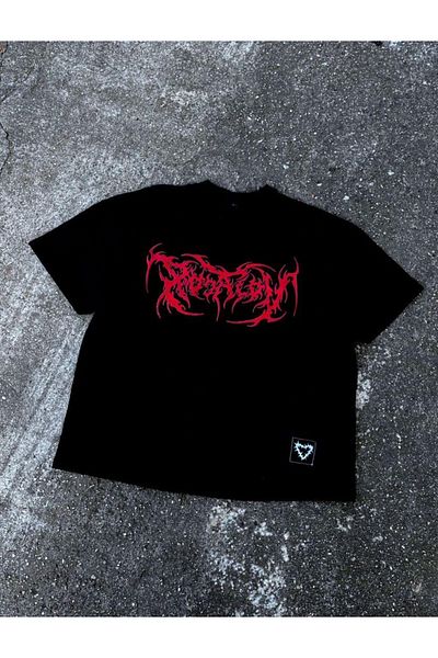 Gofeel Tech Street Μαύρο Gothic Heart Detail Oversize Unisex T-shirt