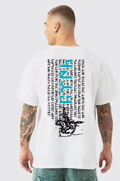 Uniquetex VEK Gokturk Alphabet Patterned - Orhun Inscriptions Τουρκικό εμπριμέ μπλουζάκι μεγάλου μεγέθους v2