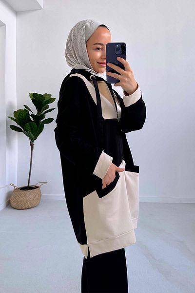 Ka Hijab Black Hooded Hijab Set of 2 - Two Thread Block Pattern