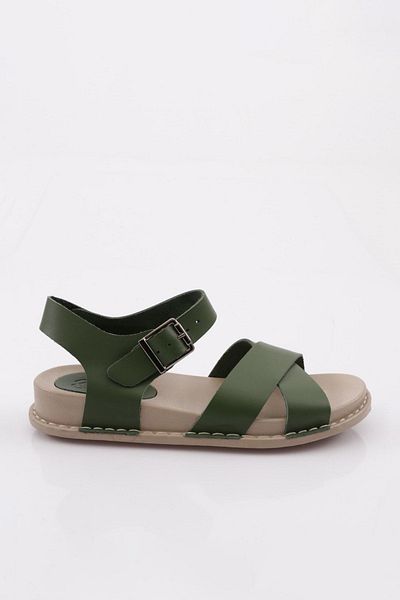 DGN P31 Women's Genuine Leather Khaki Sandals - Cross Strap