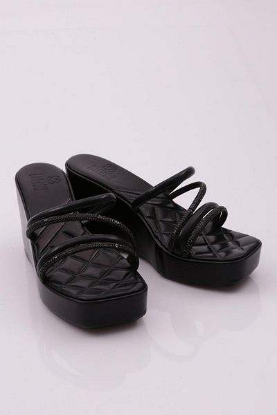DGN Γυναικείες παντόφλες Μαύρες Ασημί Stone Wedge Sole