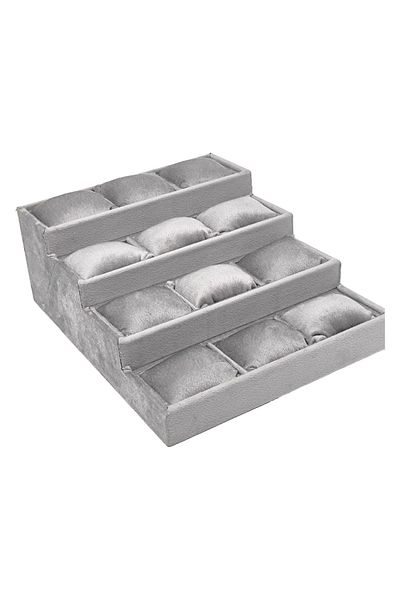 Jewelbox Smoked Suede Fabric 4 Layers 12 Pillows Watch and Jewelry Box - 36X26X12 cm