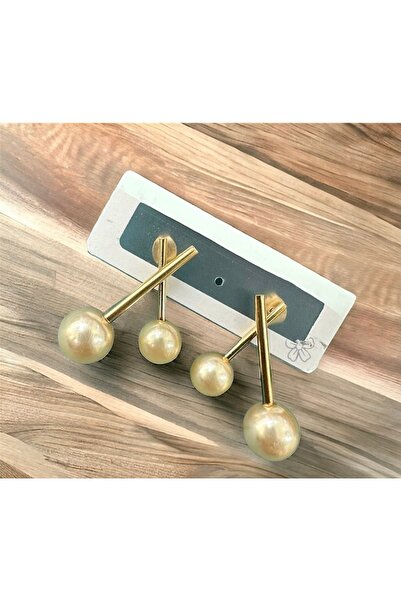 Çelik İnci Detaylı Gold Küpe