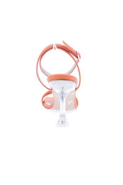 DGN Kadın Burgulu Silver Taşlı Bilekten Bağlı Topuklu Ayakkabı Turuncu Saten 62733382