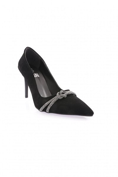 DGN Dámské večerní společenské boty Black Velvet - Silver Stoned Banded