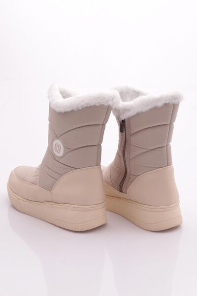 DGN Γυναικείες μπότες με φερμουάρ στο πλάι με γούνα στο εσωτερικό, μπεζ κρέμα 31643224