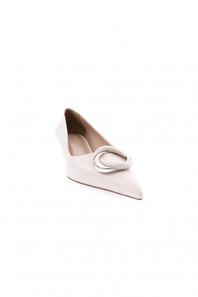 DGN 23y6120-23y Ecru Women's Shoes - Round Metal Accessory, Pointed Toe, Low Heel