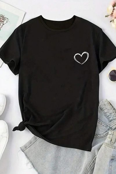 EFFRENATU Large Size Hearts Printed Design T-shirt